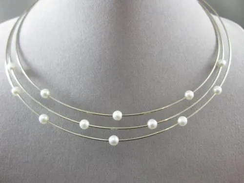 ESTATE 14KT WHITE GOLD 3 ROW FLOATING AAA SOUTH SEA PEARL CHOKER NECKLACE #22804