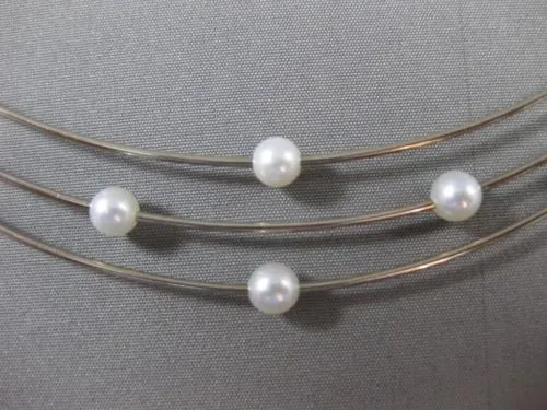 ESTATE 14KT WHITE GOLD 3 ROW FLOATING AAA SOUTH SEA PEARL CHOKER NECKLACE #22804