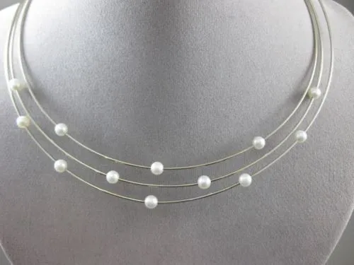 ESTATE 14KT WHITE GOLD 3 ROW FLOATING AAA SOUTH SEA PEARL CHOKER NECKLACE #22804
