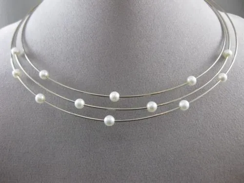 ESTATE 14KT WHITE GOLD 3 ROW FLOATING AAA SOUTH SEA PEARL CHOKER NECKLACE #22804