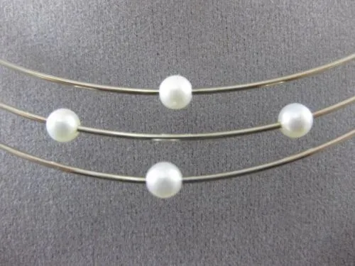 ESTATE 14KT WHITE GOLD 3 ROW FLOATING AAA SOUTH SEA PEARL CHOKER NECKLACE #22804