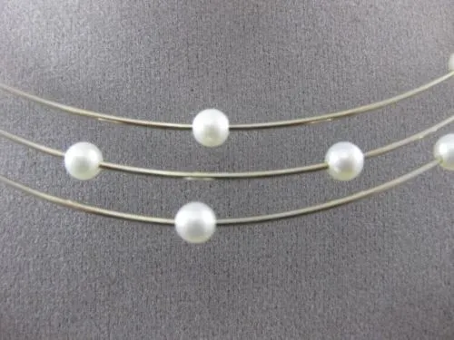 ESTATE 14KT WHITE GOLD 3 ROW FLOATING AAA SOUTH SEA PEARL CHOKER NECKLACE #22804