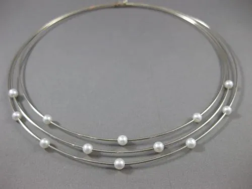 ESTATE 14KT WHITE GOLD 3 ROW FLOATING AAA SOUTH SEA PEARL CHOKER NECKLACE #22804