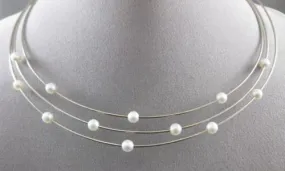 ESTATE 14KT WHITE GOLD 3 ROW FLOATING AAA SOUTH SEA PEARL CHOKER NECKLACE #22804
