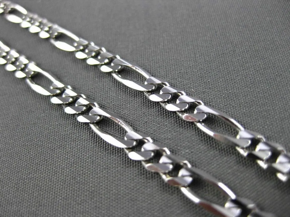 ESTATE LONG 14KT WHITE GOLD CLASSIC FIGARO LINK ANKLE BRACELET #23657