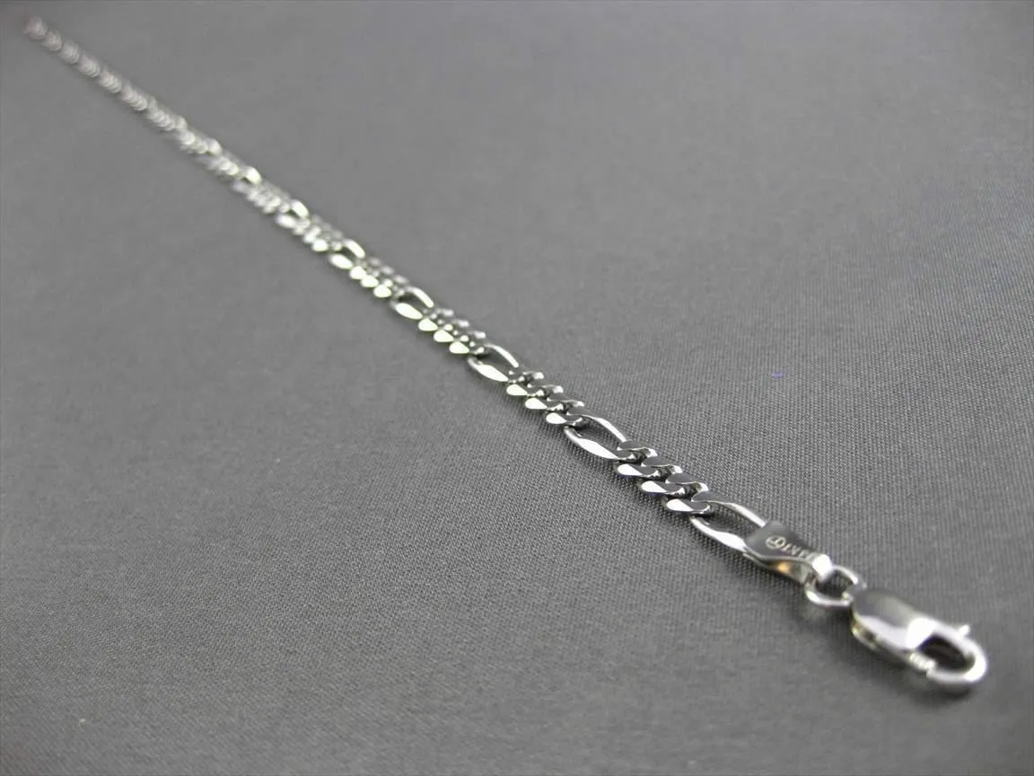 ESTATE LONG 14KT WHITE GOLD CLASSIC FIGARO LINK ANKLE BRACELET #23657