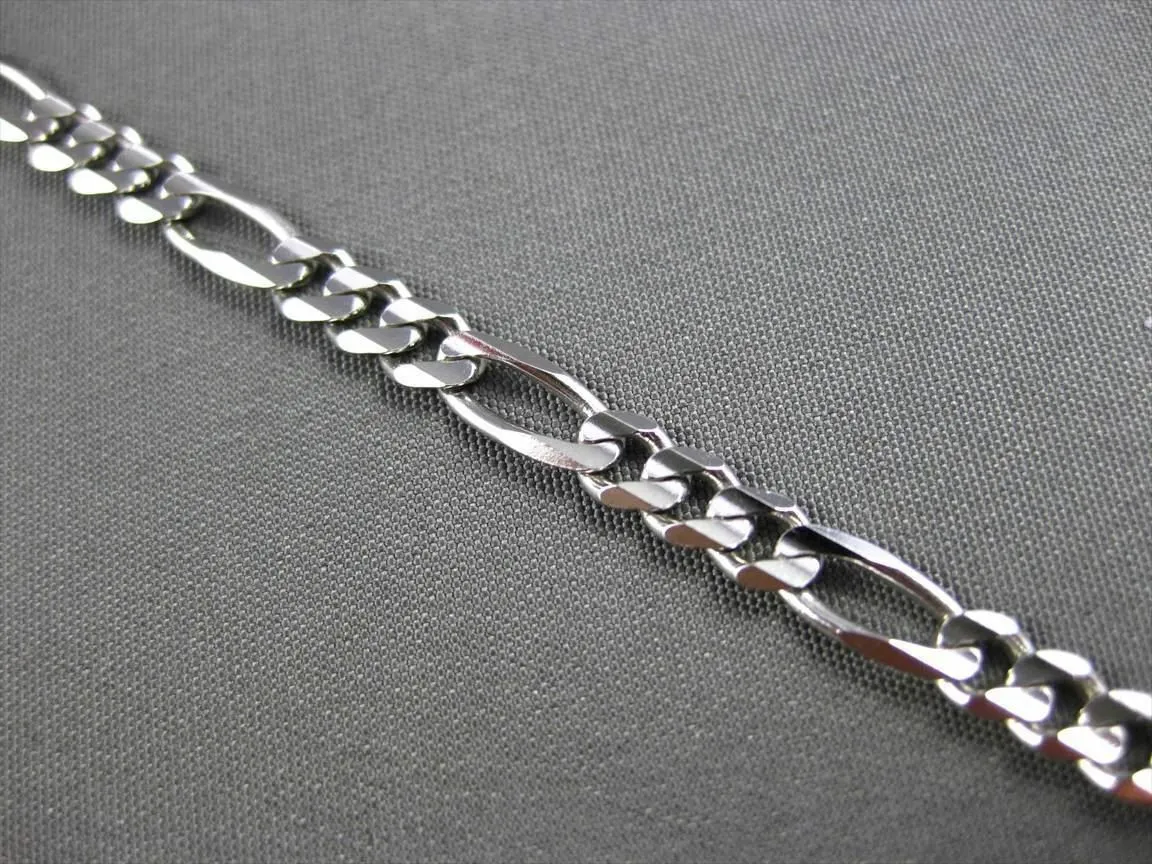 ESTATE LONG 14KT WHITE GOLD CLASSIC FIGARO LINK ANKLE BRACELET #23657