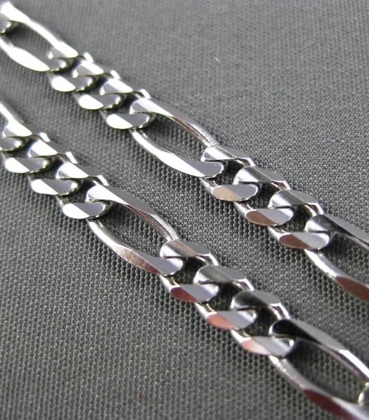 ESTATE LONG 14KT WHITE GOLD CLASSIC FIGARO LINK ANKLE BRACELET #23657