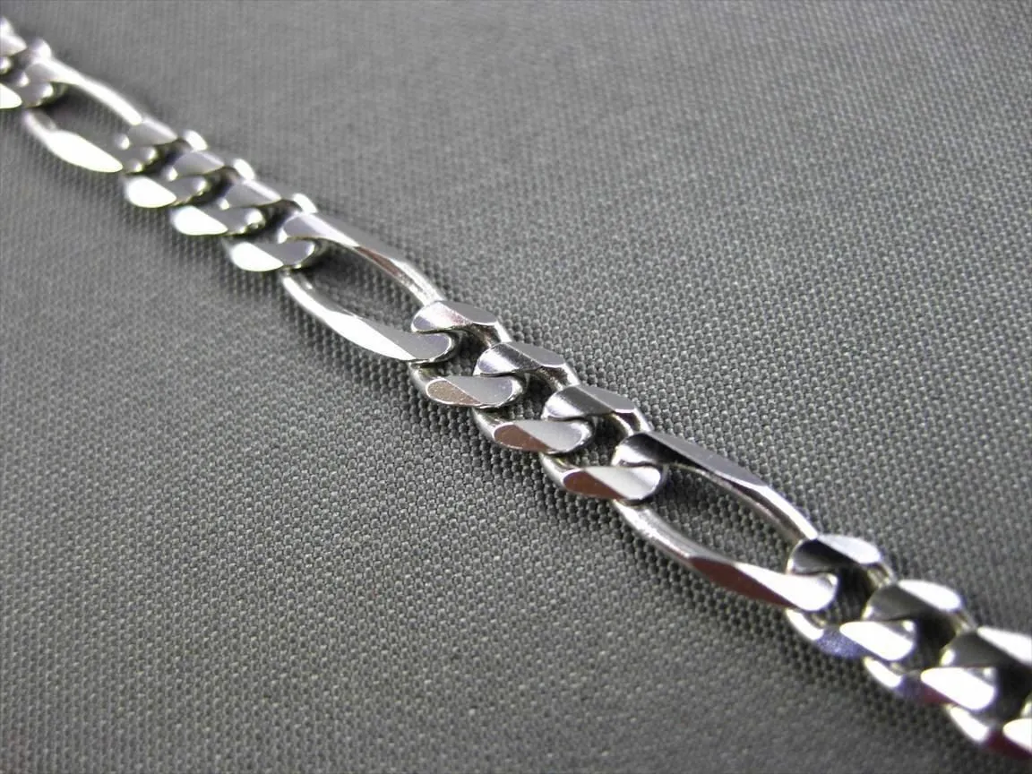 ESTATE LONG 14KT WHITE GOLD CLASSIC FIGARO LINK ANKLE BRACELET #23657