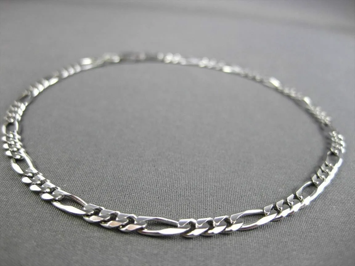 ESTATE LONG 14KT WHITE GOLD CLASSIC FIGARO LINK ANKLE BRACELET #23657