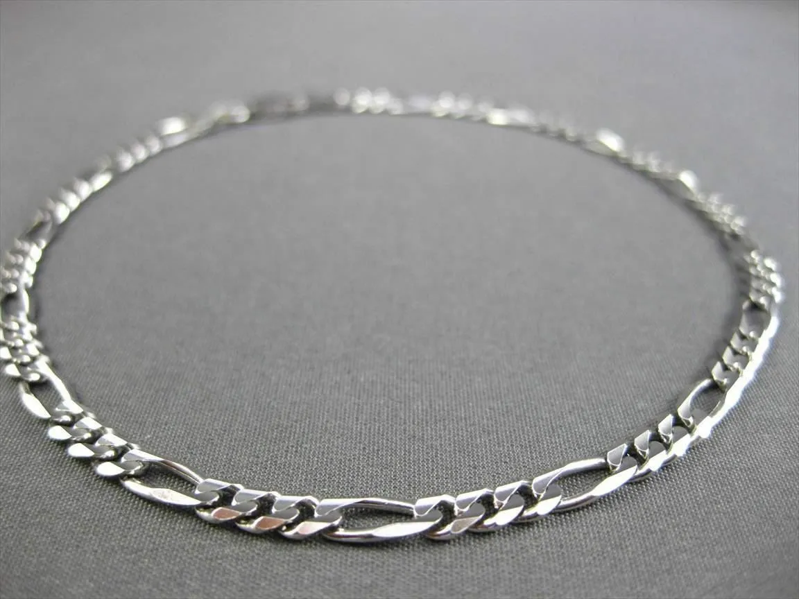 ESTATE LONG 14KT WHITE GOLD CLASSIC FIGARO LINK ANKLE BRACELET #23657