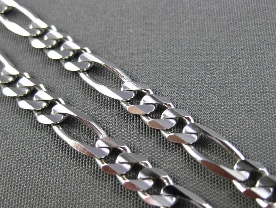 ESTATE LONG 14KT WHITE GOLD CLASSIC FIGARO LINK ANKLE BRACELET #23657