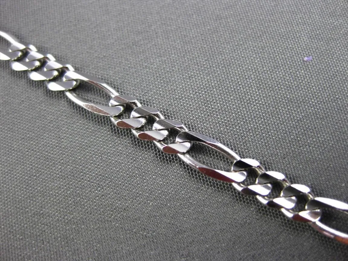 ESTATE LONG 14KT WHITE GOLD CLASSIC FIGARO LINK ANKLE BRACELET #23657
