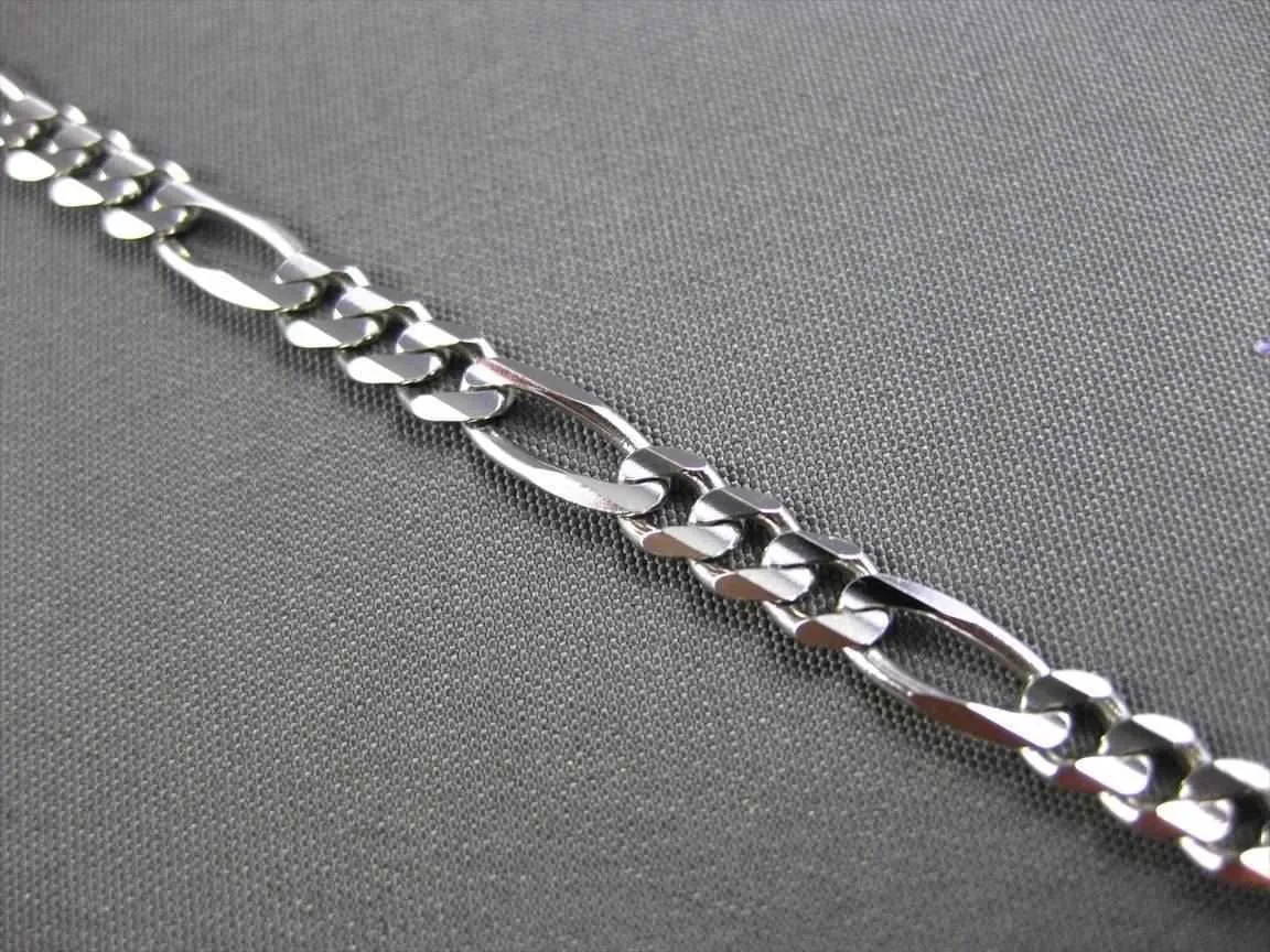 ESTATE LONG 14KT WHITE GOLD CLASSIC FIGARO LINK ANKLE BRACELET #23657