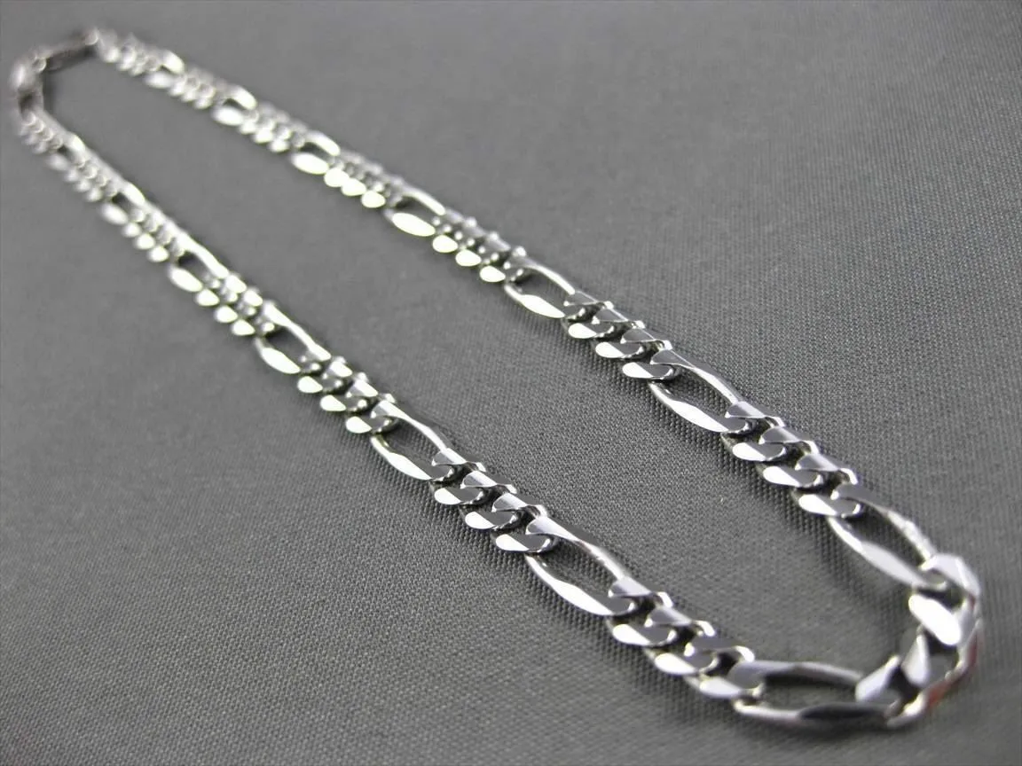 ESTATE LONG 14KT WHITE GOLD CLASSIC FIGARO LINK ANKLE BRACELET #23657