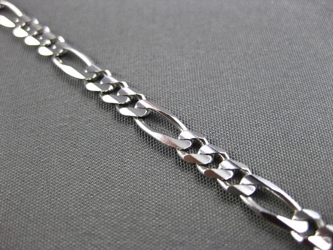 ESTATE LONG 14KT WHITE GOLD CLASSIC FIGARO LINK ANKLE BRACELET #23657