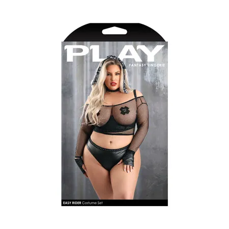 Fantasy Lingerie Play Easy Rider Open Cup Bra: Long Sleeve Fishnet Top: Panty: Choker: Gloves: Bandana & 1 pair of Pasties Costume 3XL/4XL