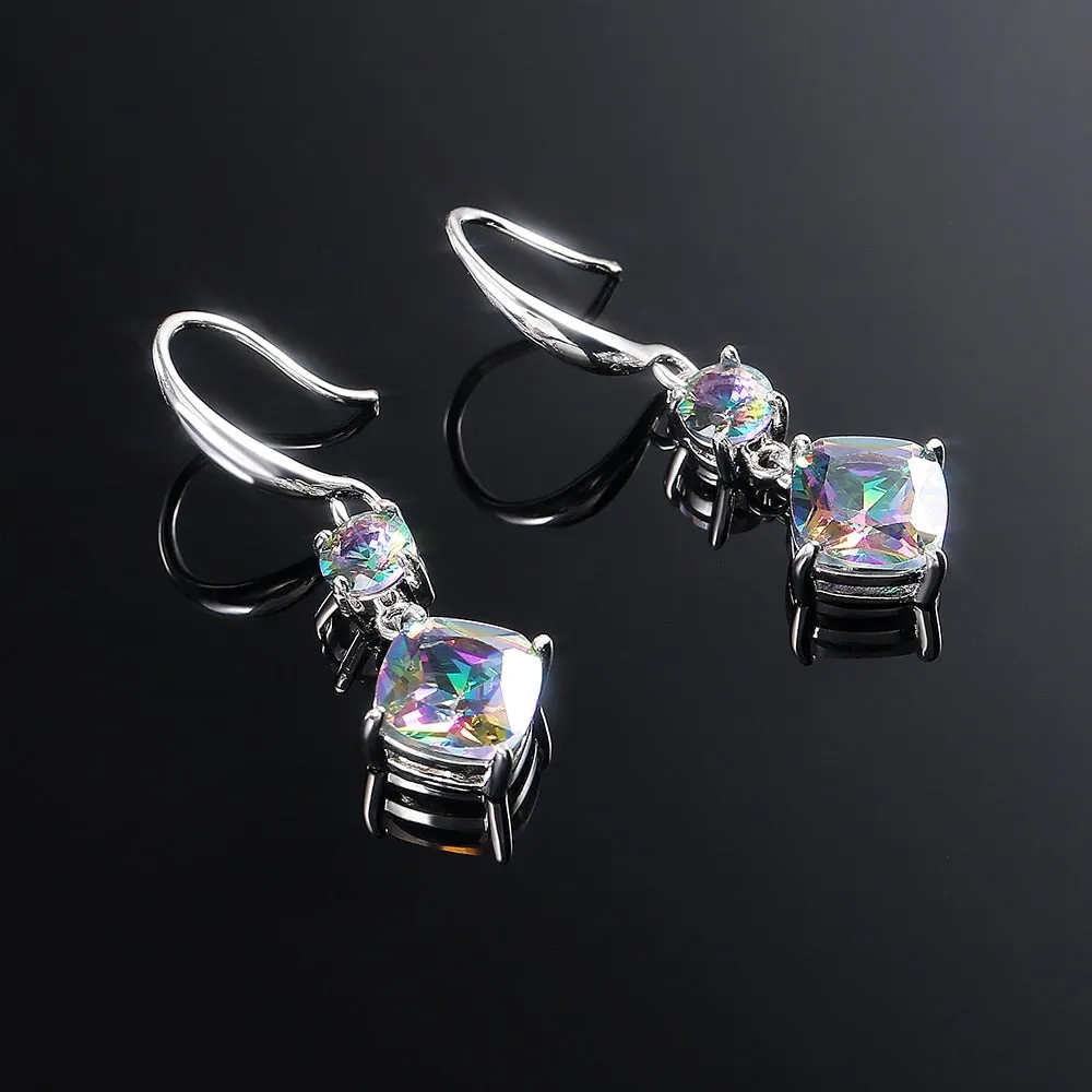Fashion Jewelry Graceful Multicolor Drop Earrings for Women with Zircon in Silver Color