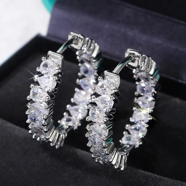 Fashion Jewelry Small Baguette Hoop Earrings for Women with Zircon in Silver Color