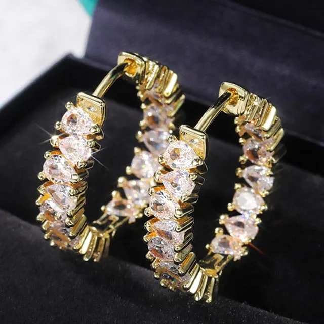 Fashion Jewelry Small Baguette Hoop Earrings for Women with Zircon in Silver Color