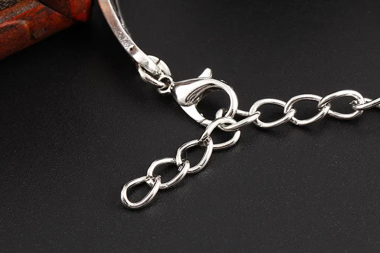 Fashion Jewelry Turquoise Stone Bracelet Silver Plated Flower Alloy Metal Carved Charm Link Chain Bracelets brazalete