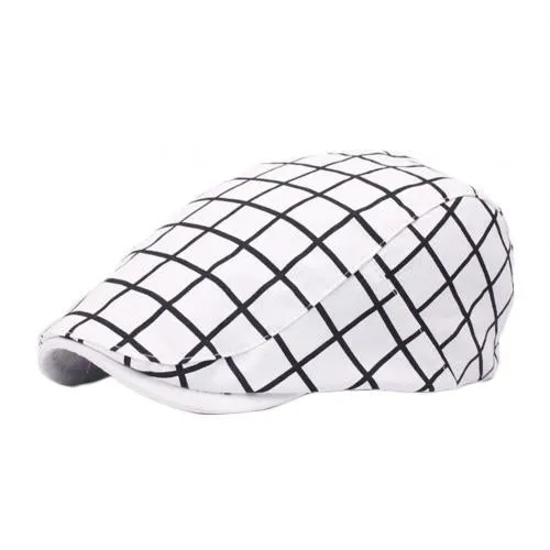 Fashion Men Women Plaid Cotton Flat Cap Summer Spring Sun Hat Adjustable Cotton Newsboy Ivy Adjustable Beret Cap