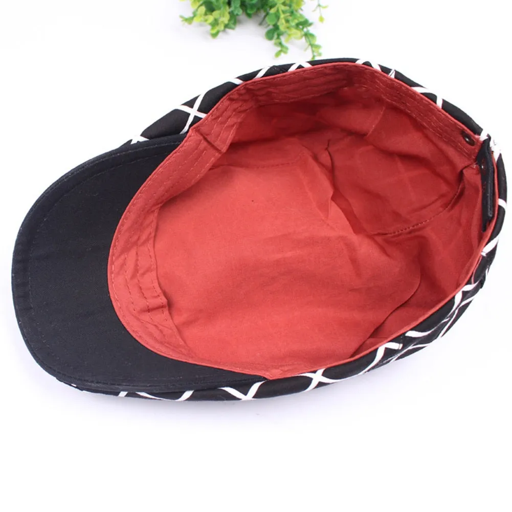 Fashion Men Women Plaid Cotton Flat Cap Summer Spring Sun Hat Adjustable Cotton Newsboy Ivy Adjustable Beret Cap