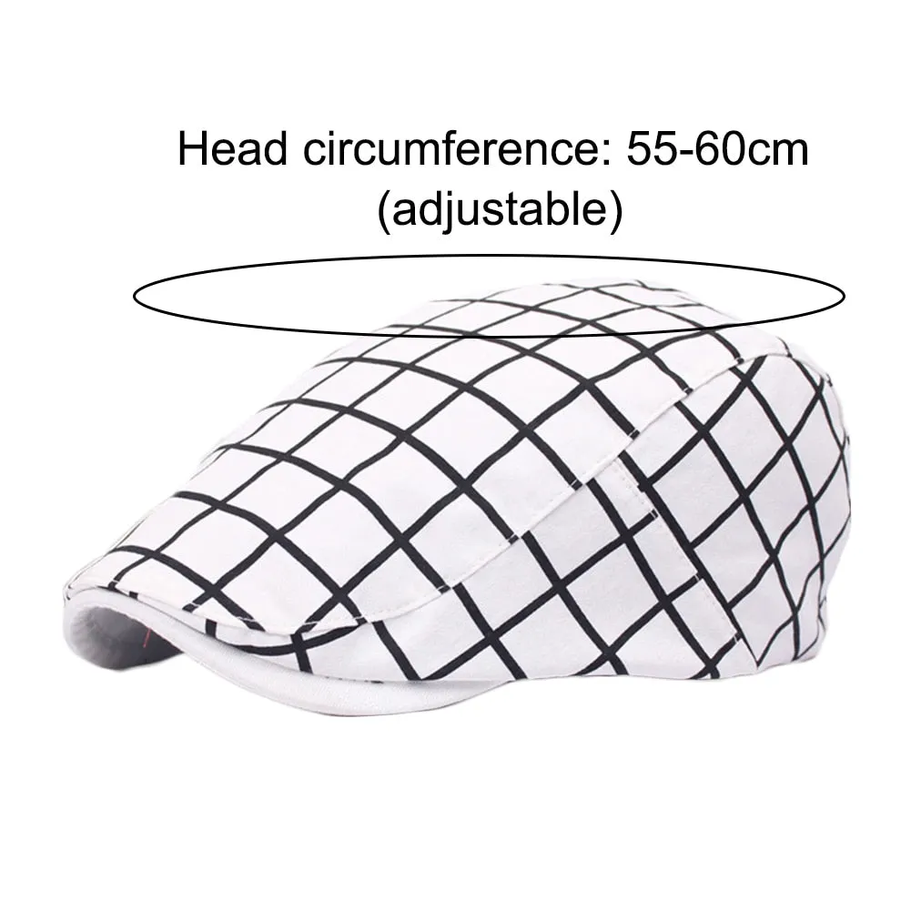 Fashion Men Women Plaid Cotton Flat Cap Summer Spring Sun Hat Adjustable Cotton Newsboy Ivy Adjustable Beret Cap