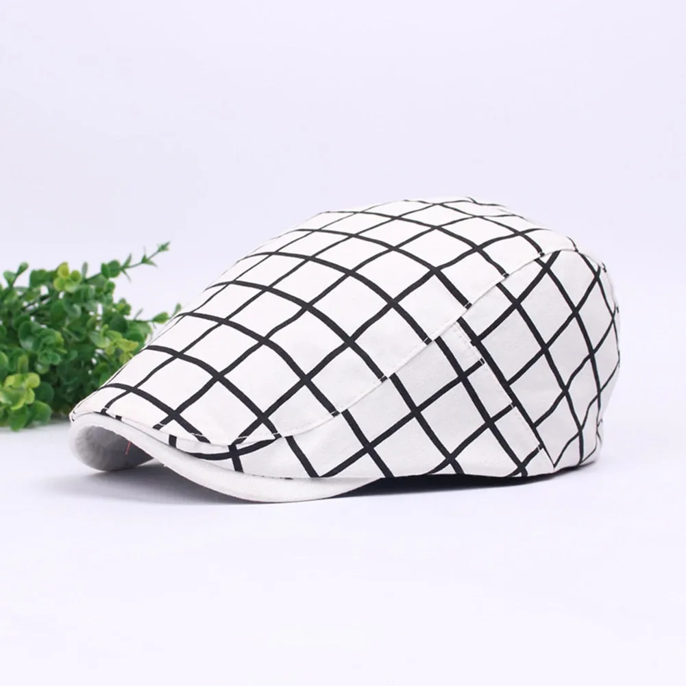 Fashion Men Women Plaid Cotton Flat Cap Summer Spring Sun Hat Adjustable Cotton Newsboy Ivy Adjustable Beret Cap