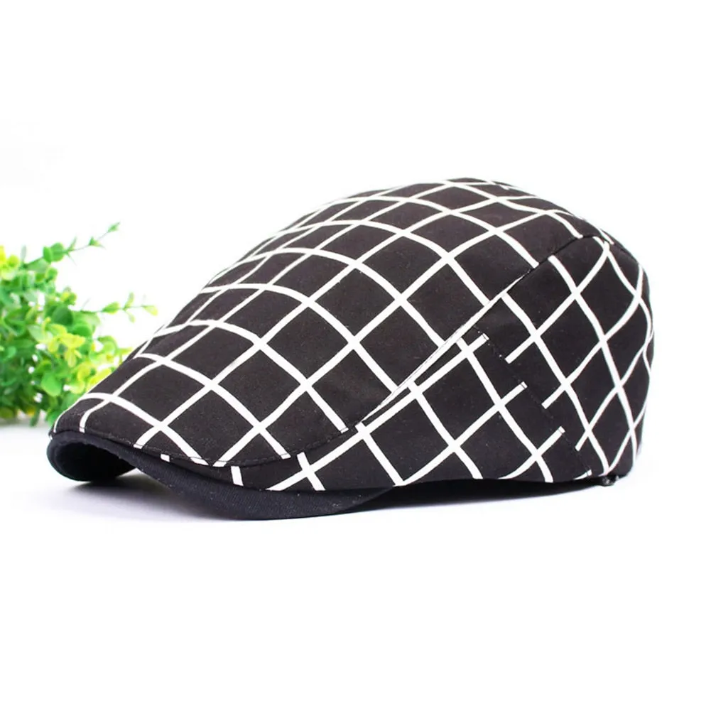 Fashion Men Women Plaid Cotton Flat Cap Summer Spring Sun Hat Adjustable Cotton Newsboy Ivy Adjustable Beret Cap