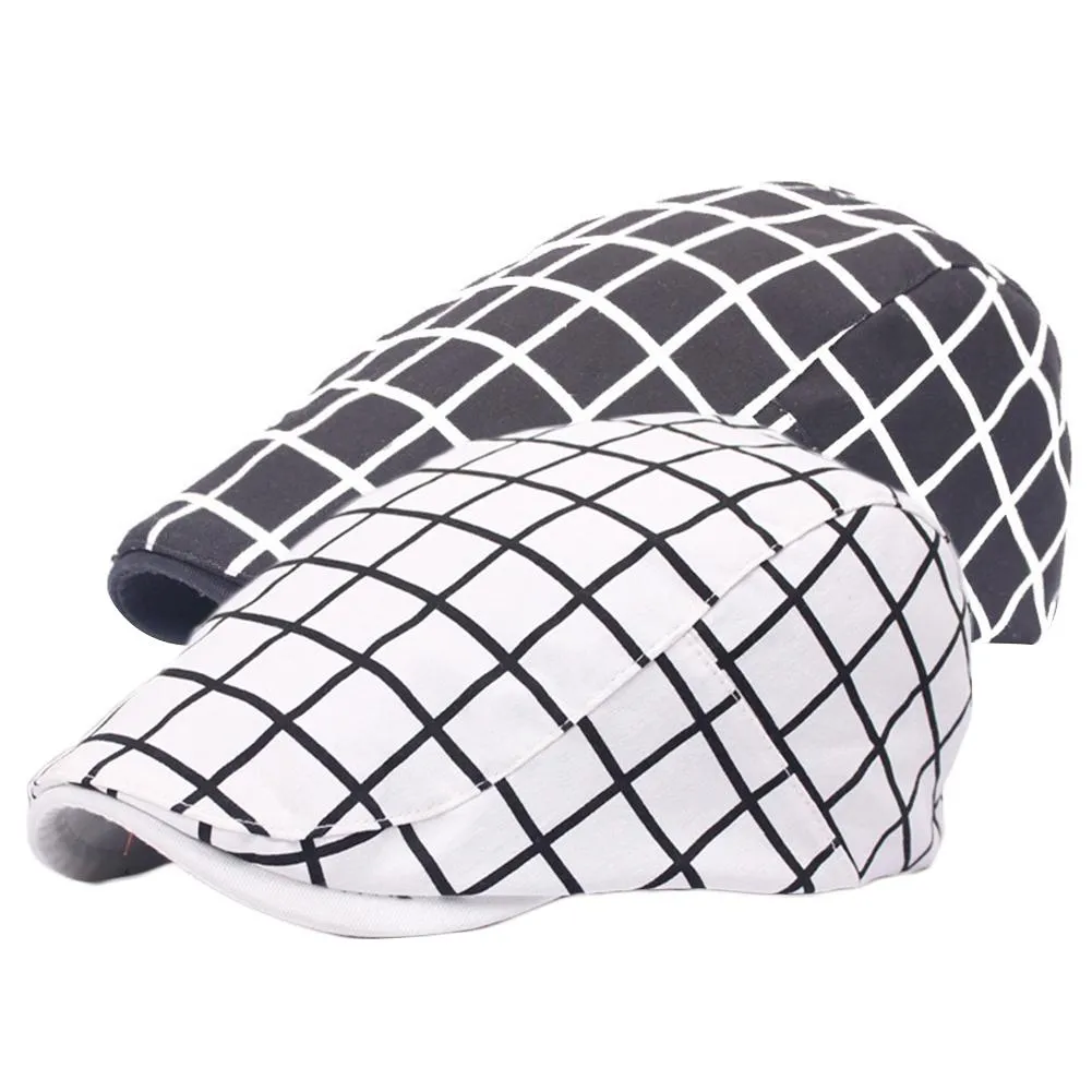 Fashion Men Women Plaid Cotton Flat Cap Summer Spring Sun Hat Adjustable Cotton Newsboy Ivy Adjustable Beret Cap