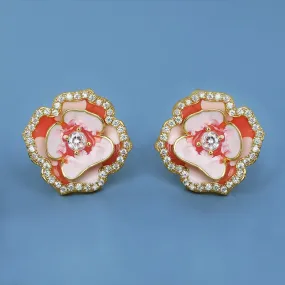 Fashion Pink Flower Earrings for Women with Handmade Enamel in 925 Silver