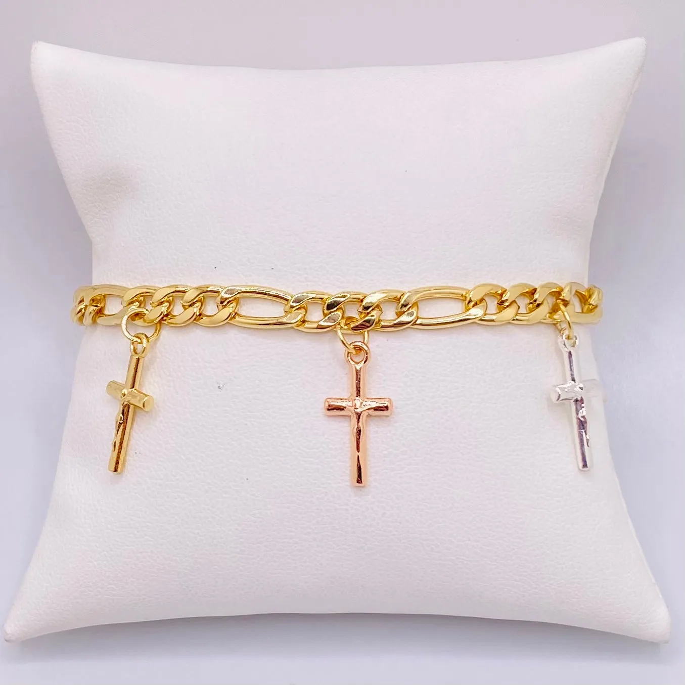 Figaro Cross Charm Bracelet