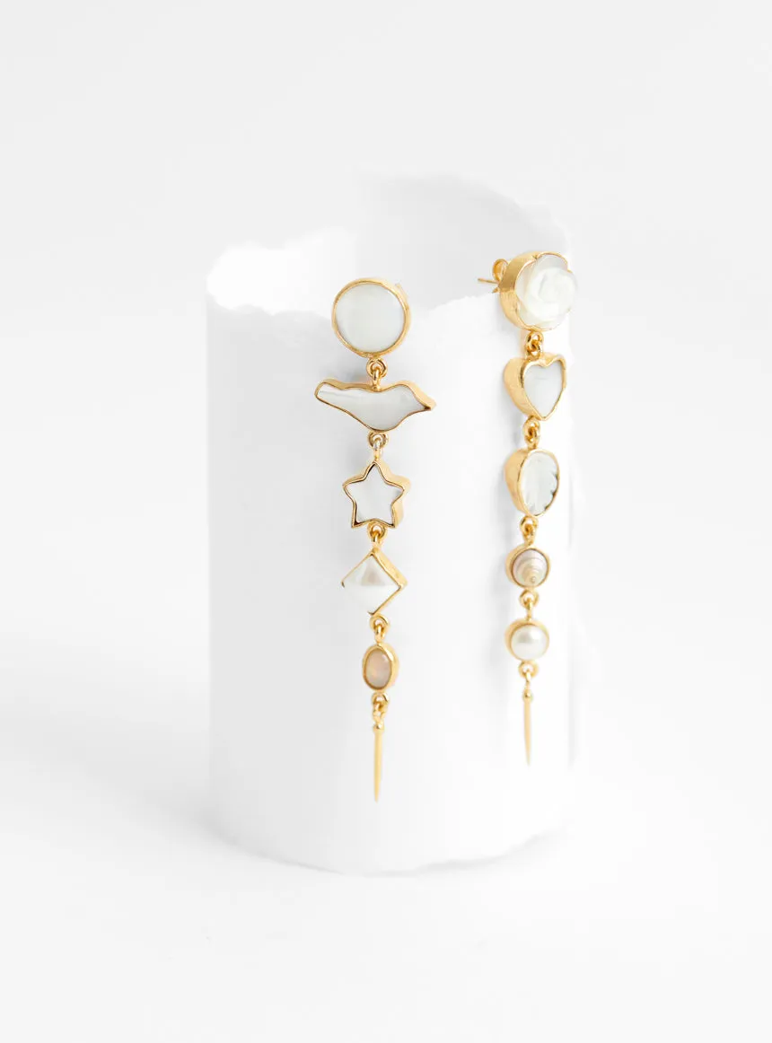 Five Charm With Victorian Drop Earrings White