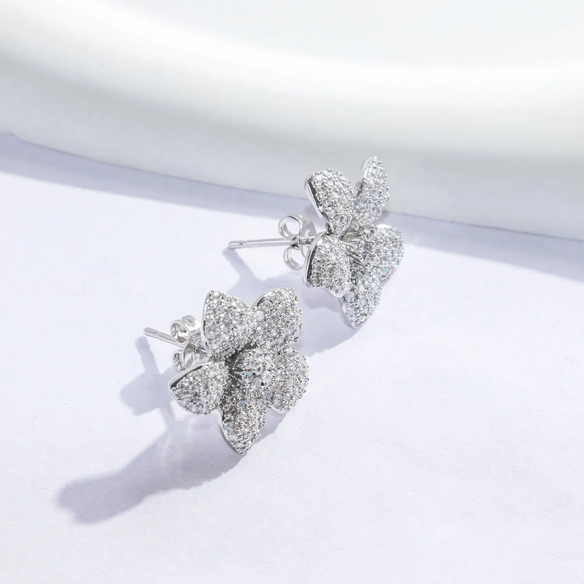 Flower Copper Earrings Plating Zircon