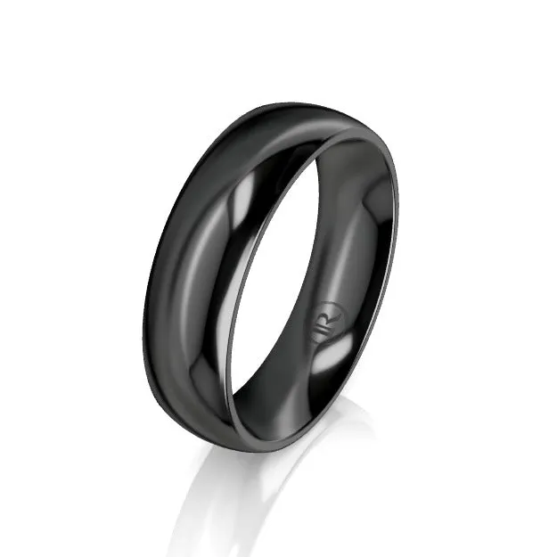 Full Domed Black Zirconium Wedding Ring - Comfort Fit (AD)