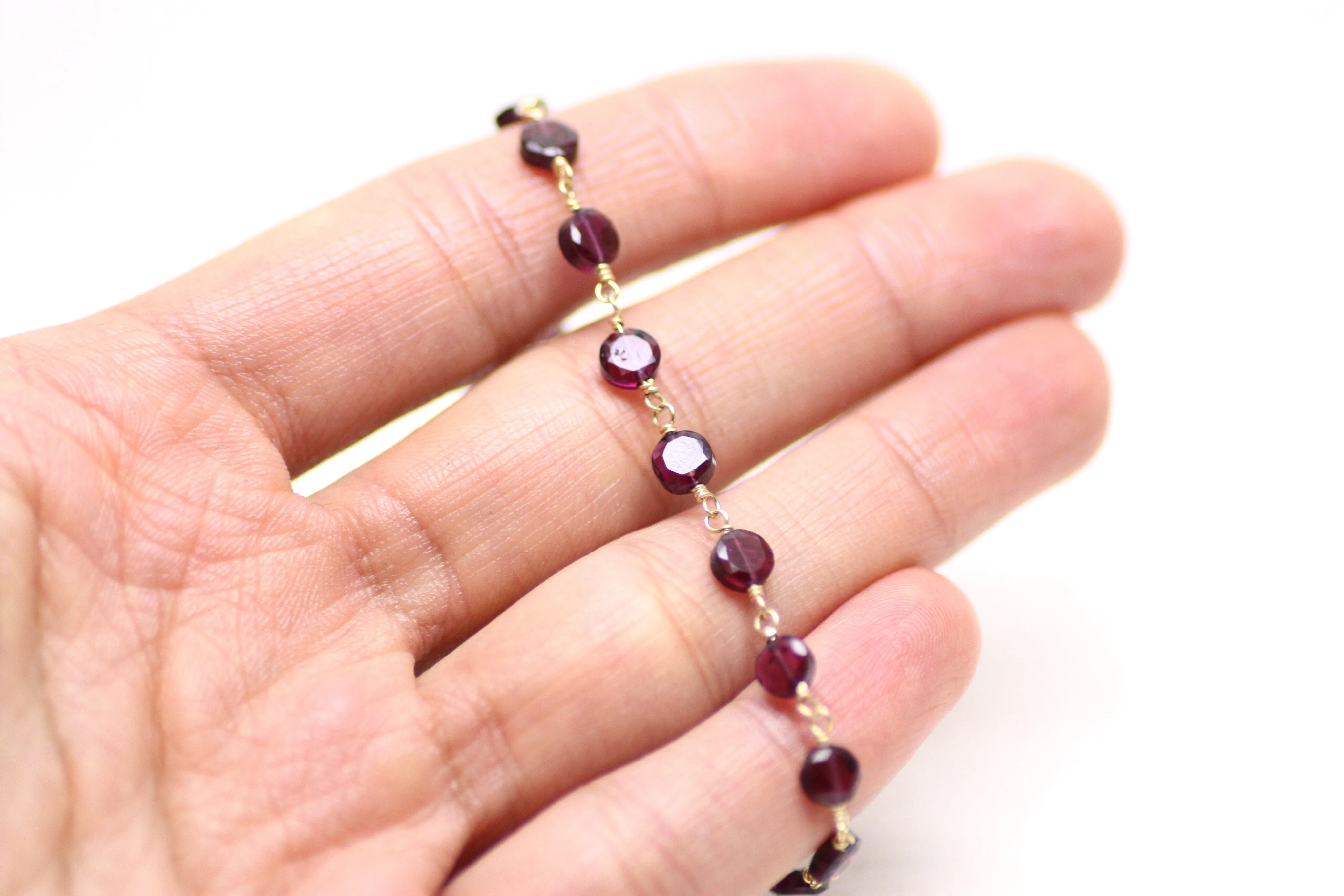 Garnet Bracelet in Wire Wrapped Gold