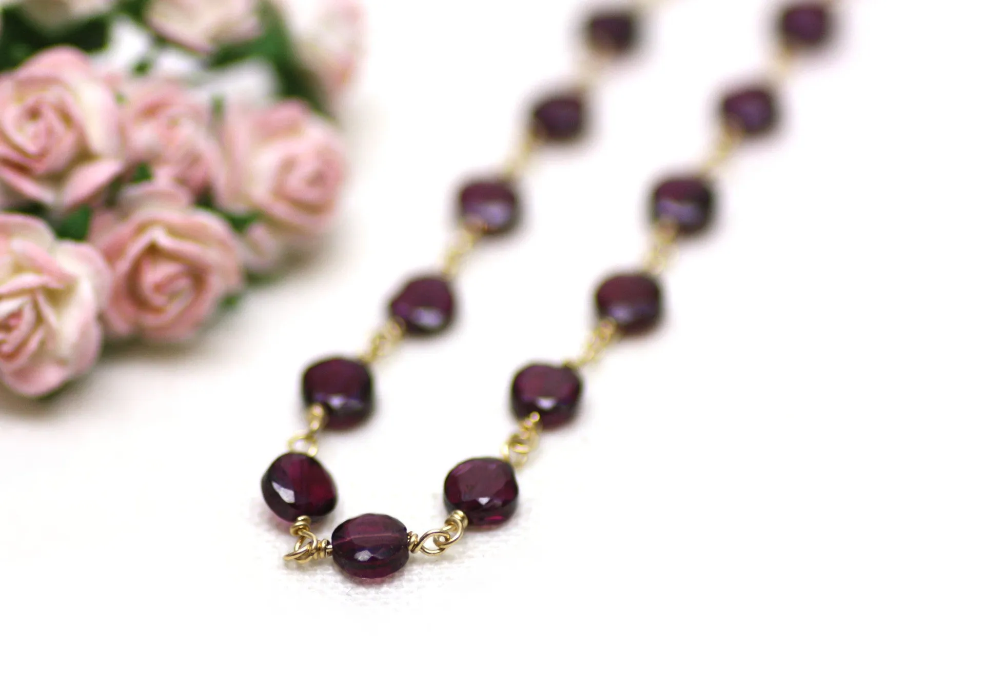 Garnet Bracelet in Wire Wrapped Gold