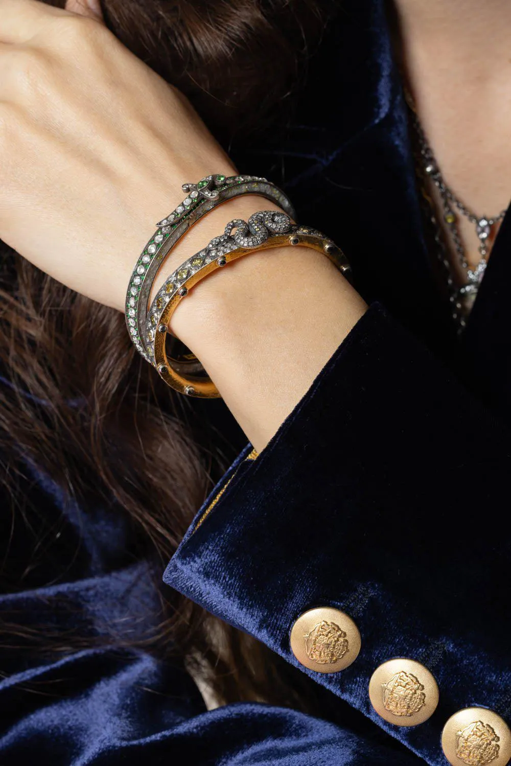 Garnet Diamond Dagger Hinged Bracelet