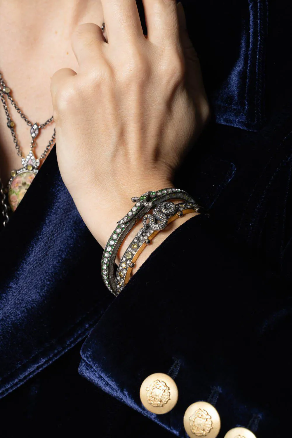 Garnet Diamond Dagger Hinged Bracelet