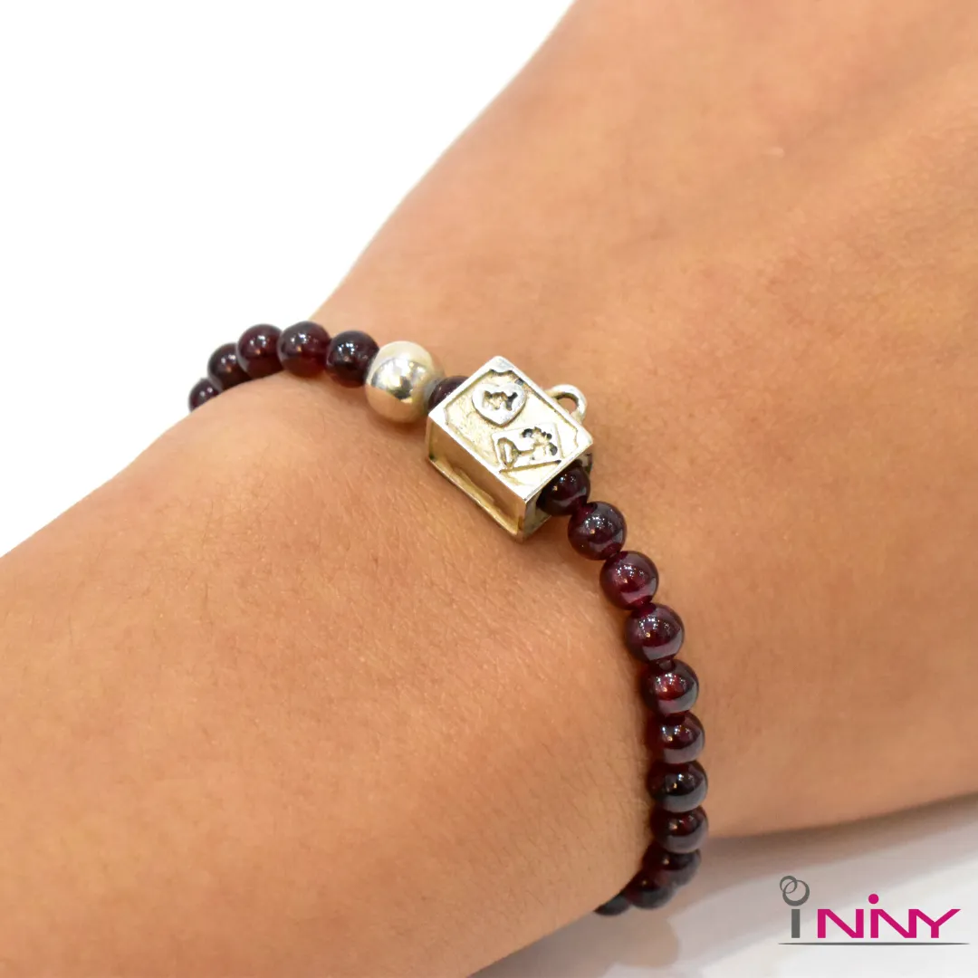 Garnet Silver Charm Bracelet