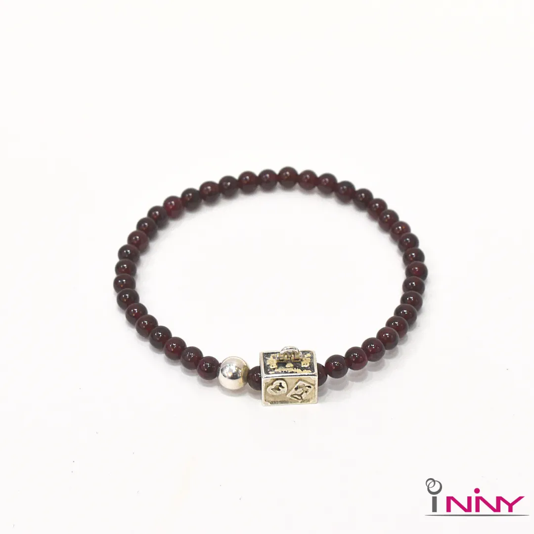 Garnet Silver Charm Bracelet