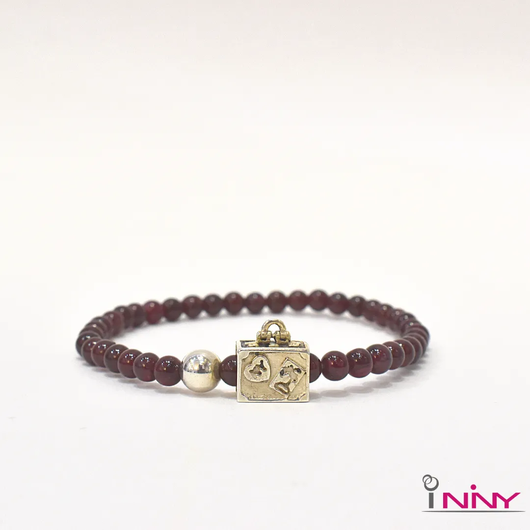 Garnet Silver Charm Bracelet