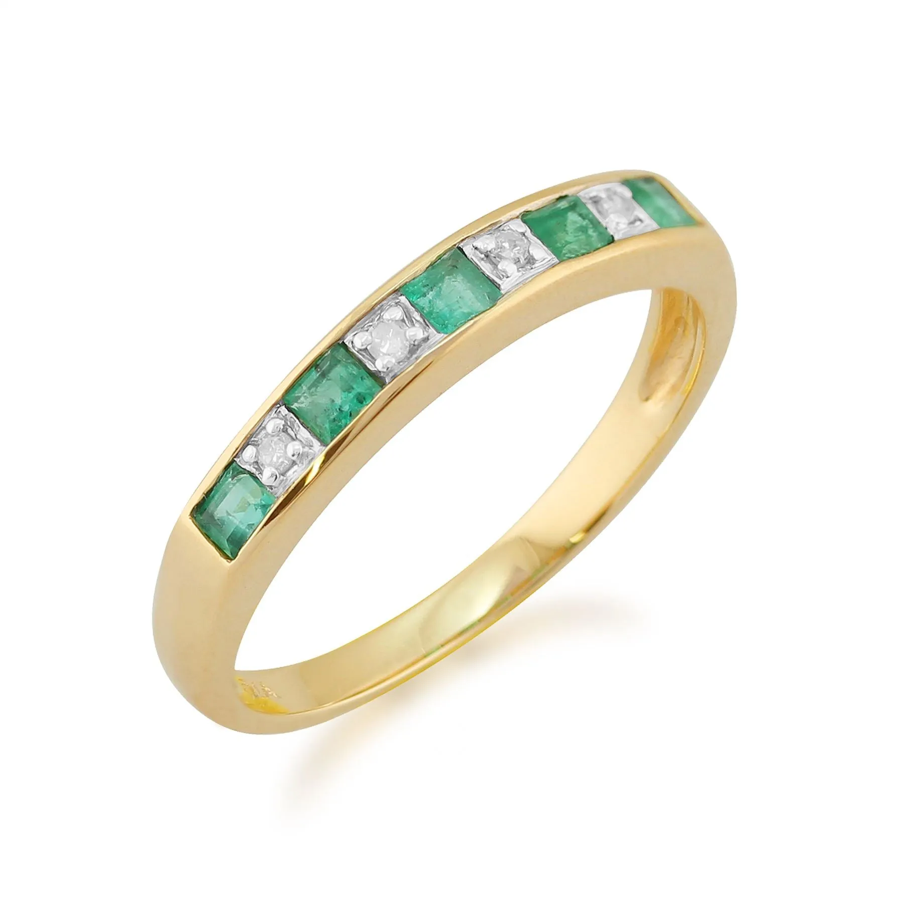 Gelb 9 Karat Gold 0.29ct Kt natürlicher SMARAGD & Diamantring halber Ewigkeitsring
