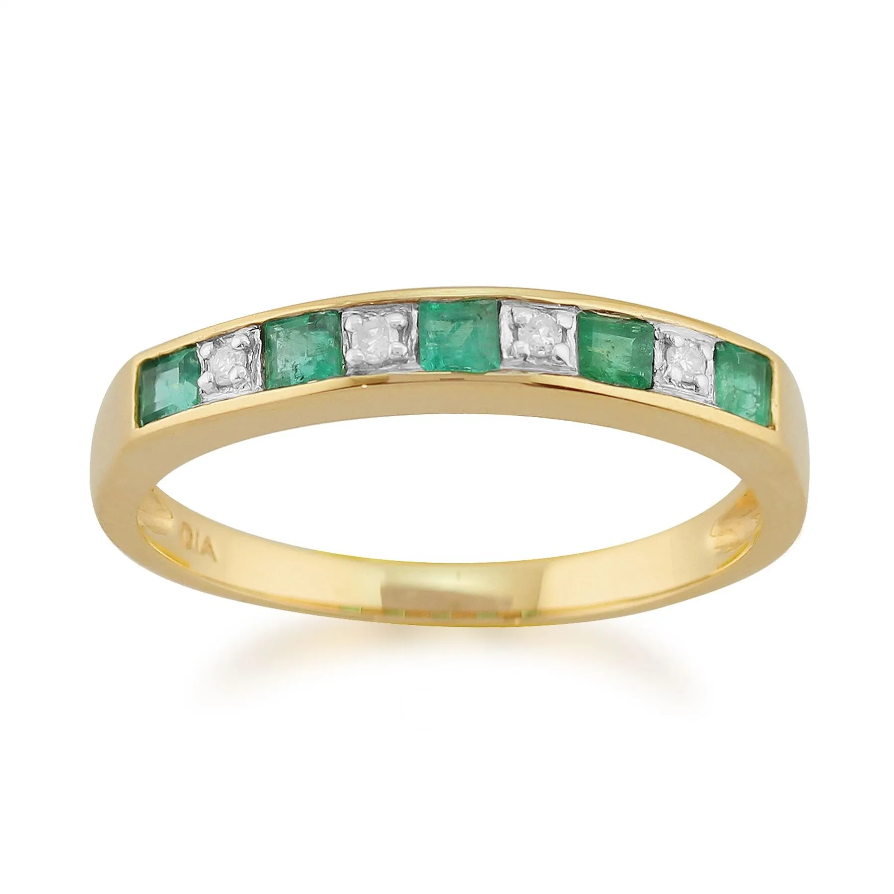 Gelb 9 Karat Gold 0.29ct Kt natürlicher SMARAGD & Diamantring halber Ewigkeitsring