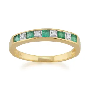 Gelb 9 Karat Gold 0.29ct Kt natürlicher SMARAGD & Diamantring halber Ewigkeitsring