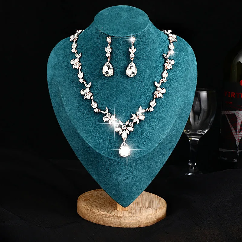Generous bridal necklace, earrings, wedding essential zircon wedding jewelry set, retro French light luxury jewelry