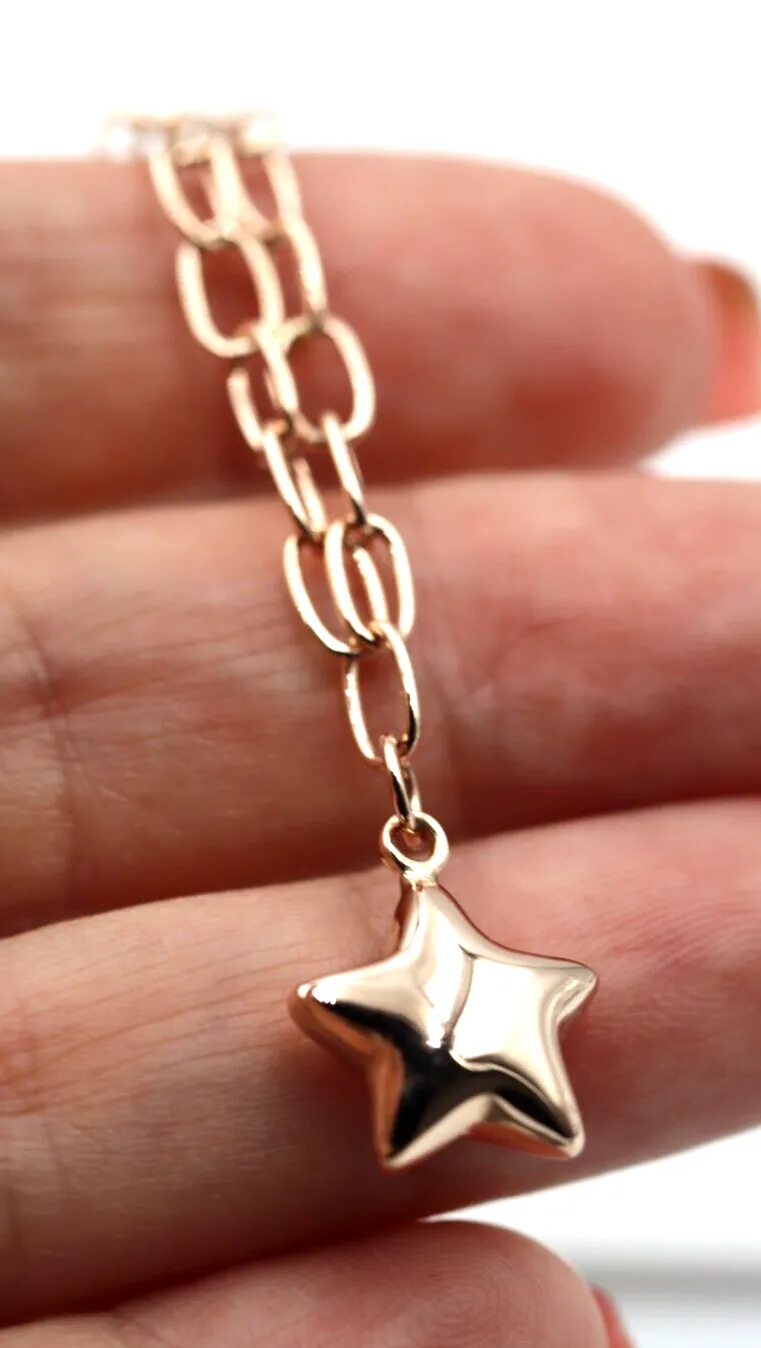 Genuine Handmade 18.5cm 9ct Rose Gold Paper Clip Paperclip Bracelet   Star Charm