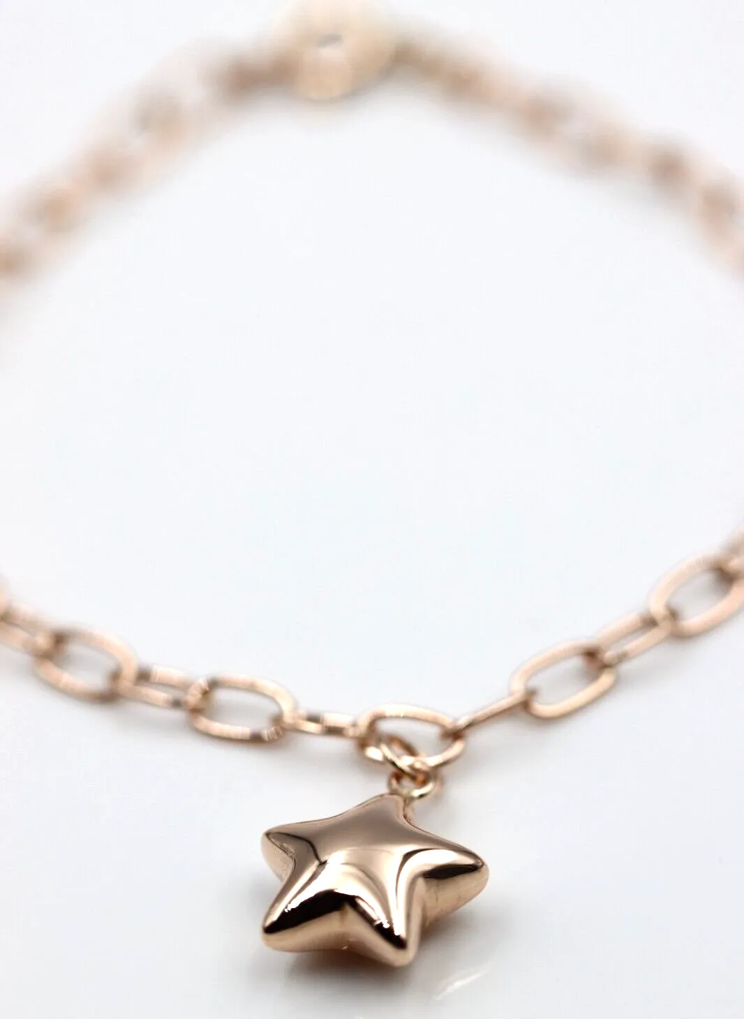 Genuine Handmade 18.5cm 9ct Rose Gold Paper Clip Paperclip Bracelet   Star Charm