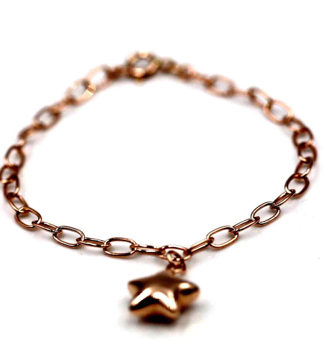 Genuine Handmade 18.5cm 9ct Rose Gold Paper Clip Paperclip Bracelet   Star Charm